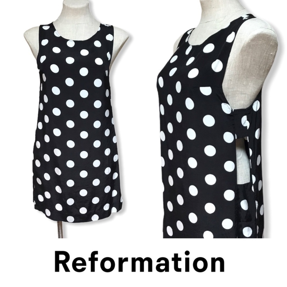Reformation Polka Dot Mini Dress Black White Cut Out Retro 90s Sustainable